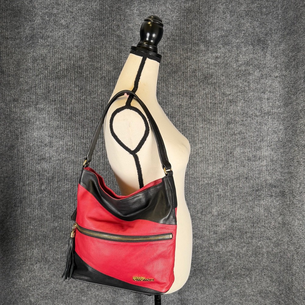Vintage Sophia Visconti Slouchy Leather Hobo Bag Red Black Tassel Retro Purse